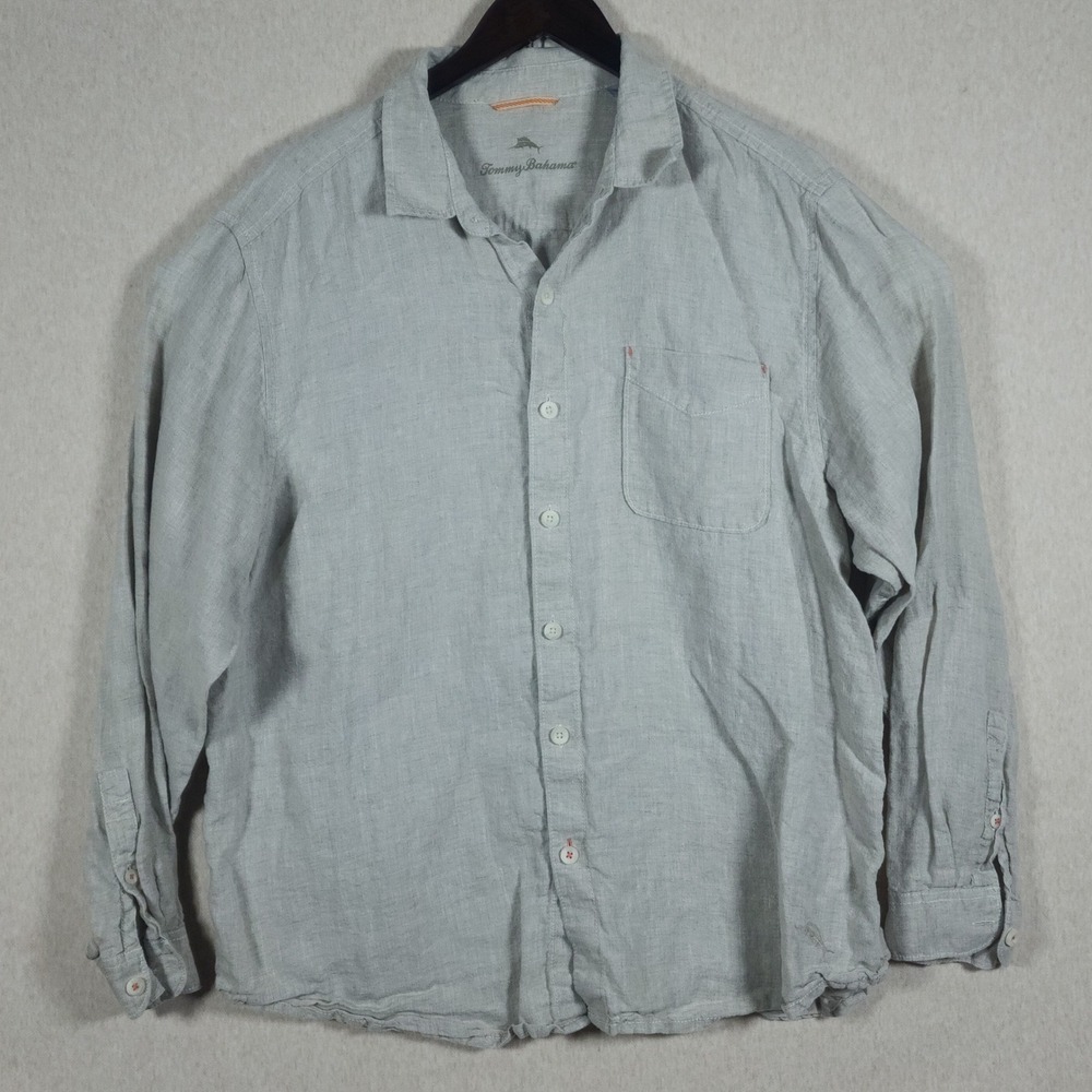 Tommy Bahama 100% Linen Long Sleeve Button Down Shirt Grey XL